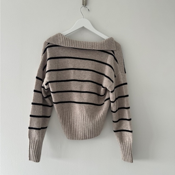 REFORMATION Beckie Cashmere Collared Sweater in Barely With Black Stripe M - Picture 5 of 7
